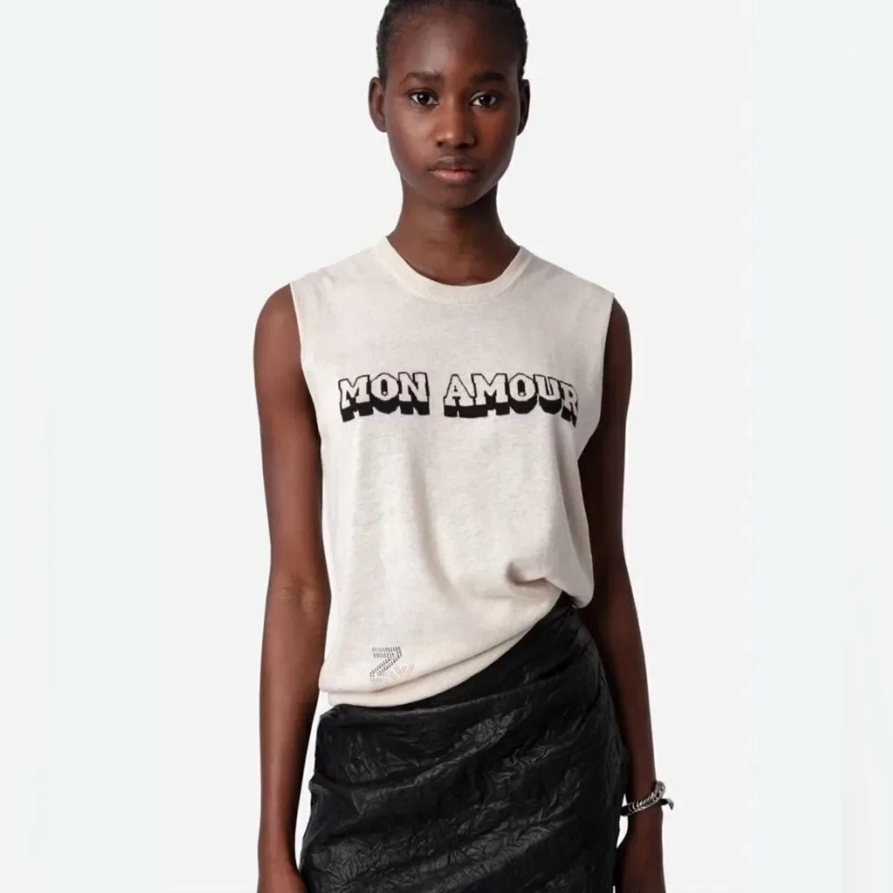 Zadig & Voltaire Nida Mon Amour Sweater vest in cream top Large
